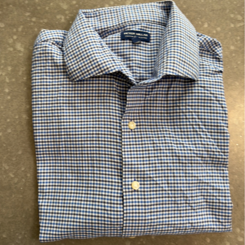 Peter Millar Crown Crafted Blue Gingham Button-Down Shirt - Size XL - Picture 2 of 9